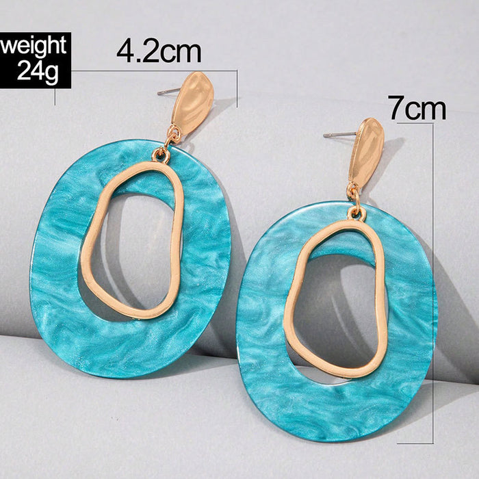 Japanese and Korean Hong Kong style temperament geometric earrings retro resin acrylic circle earrings for women