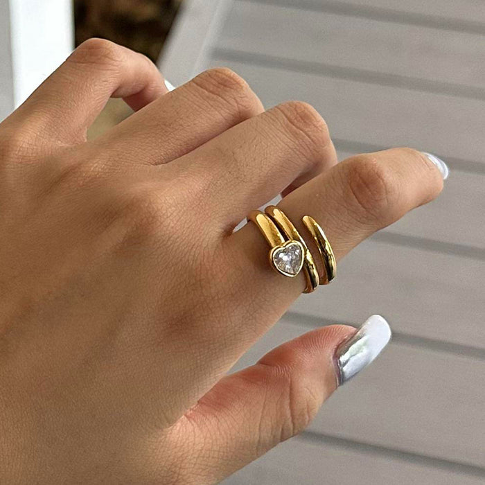Stainless steel heart zircon ring