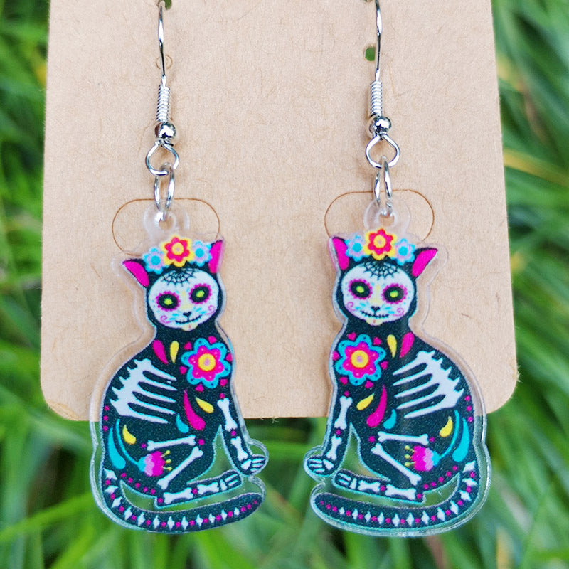 Day of the Dead Mushroom Snake Acrylic Earrings - wallojewerly 