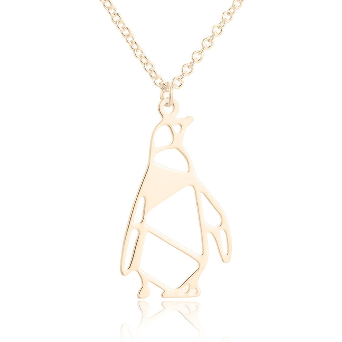 Origami penguin pendant necklace, winter small animal cold style stainless steel clavicle chain wholesale