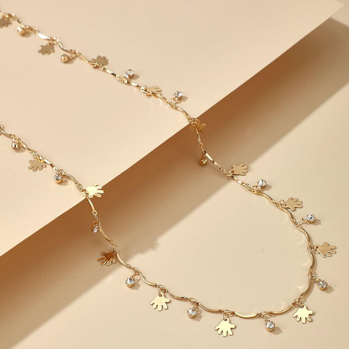 Palm-studded diamond geometric disc tassel single-layer waist chain