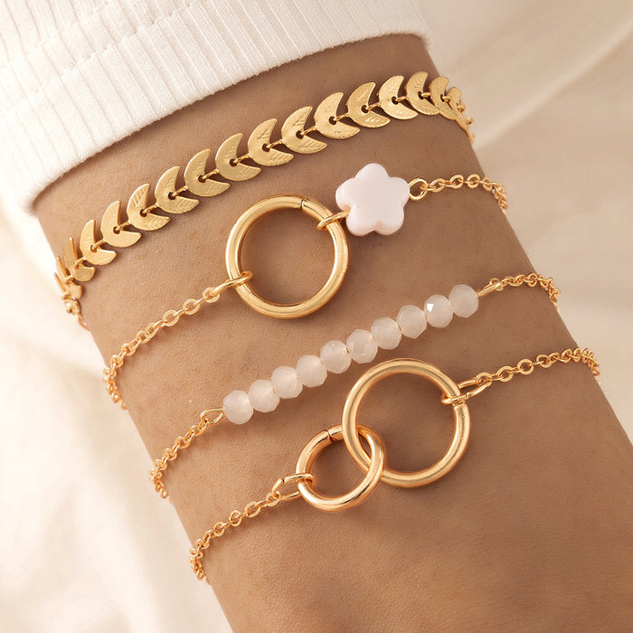 Simple Flower Four-Layer Bracelet Set - Geometric Chain Beaded Jewelry