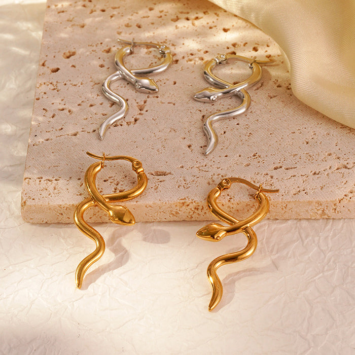 French snake earrings versatile titanium steel style simple design