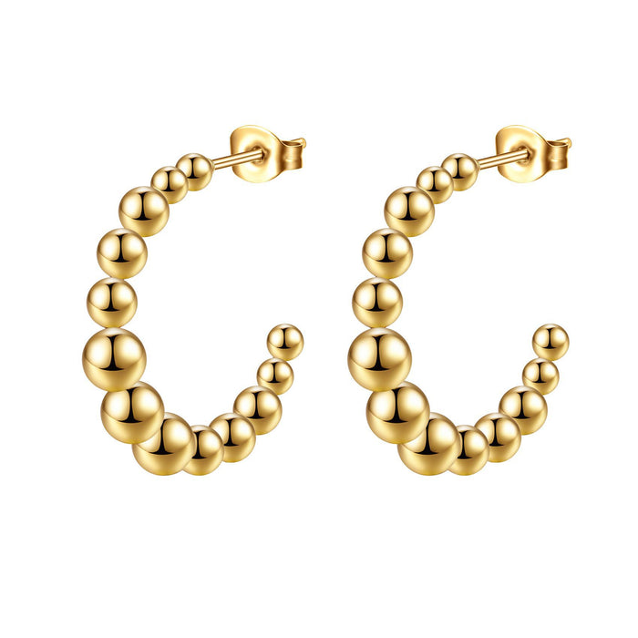 Beaded stainless steel earrings trendy C-shaped gold titanium steel earrings