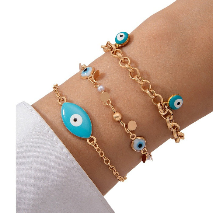 Vintage Evil Eye Pendant Bracelet Set - Multi-layered Stackable Women’s Bracelets