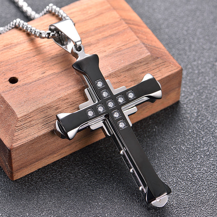 Black Simple Stainless Steel Cross Pendant Necklace - wallojewerly 