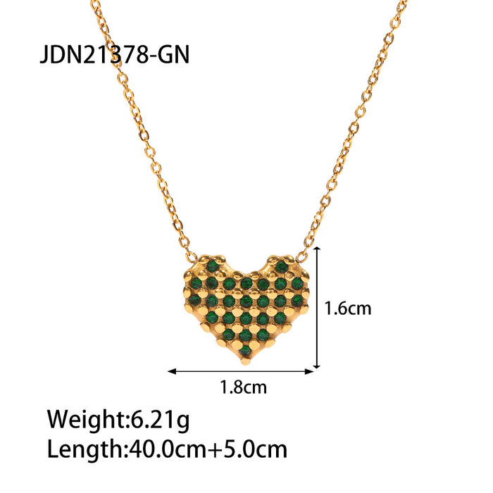 18K Gold-Plated Stainless Steel Necklace with Green and White Zircon Pendants - Luxury Jewelry for Women