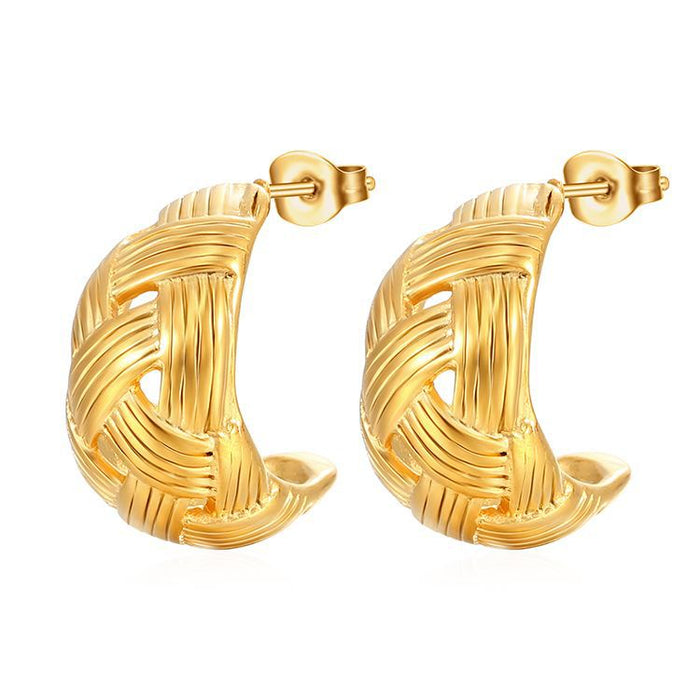 Pendientes redondos de acero inoxidable en oro de 18 quilates, sencillos y ligeros, para mujer