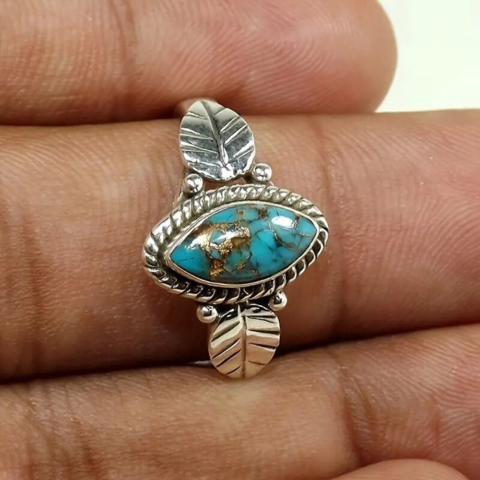 Anillo de hoja retro con forma de ojo de caballo, estilo palacio, textura de pluma, anillo femenino