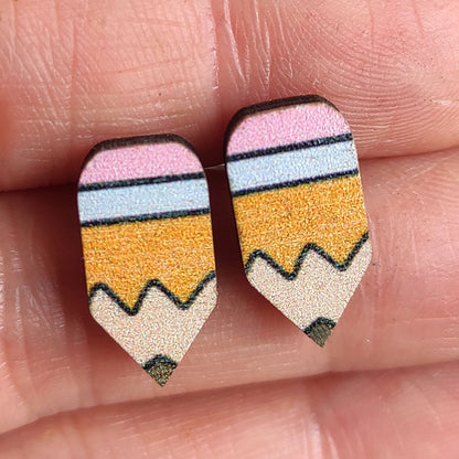 School season book wooden earrings