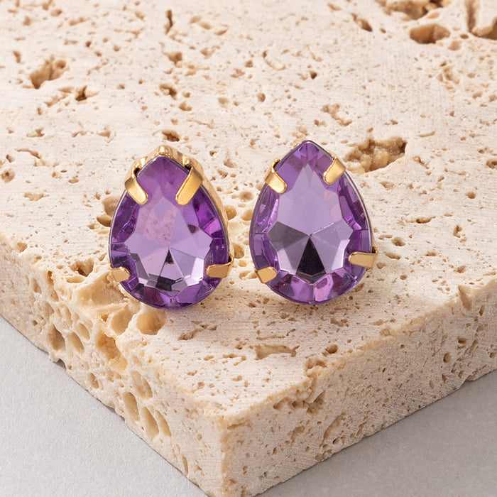 Palace retro style teardrop-shaped purple diamond earrings