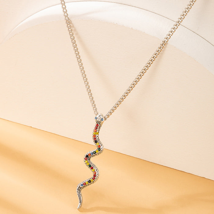 Colorful Diamond Snake Necklace with Geometric Irregular Single Layer Design