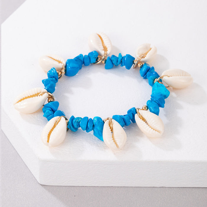 Bohemian-Style Shell and Pebble Anklet with Geometric Bead Design