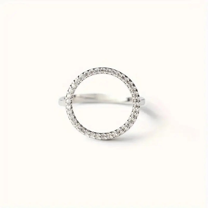 Zircon hollow round micro-inlaid zircon ring for women minimalist style