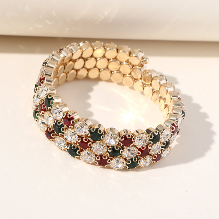 Colorful Multi-Layer Rhinestone Bracelet - Elastic Cuff with a Bohemian Style