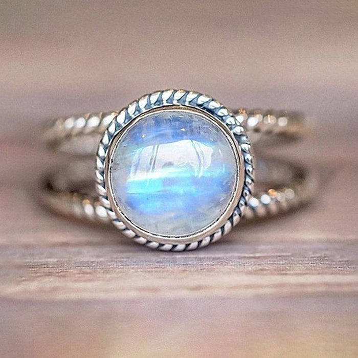 Exaggerated imitation moonstone ring European and American retro double-layer ring popular fashion ring