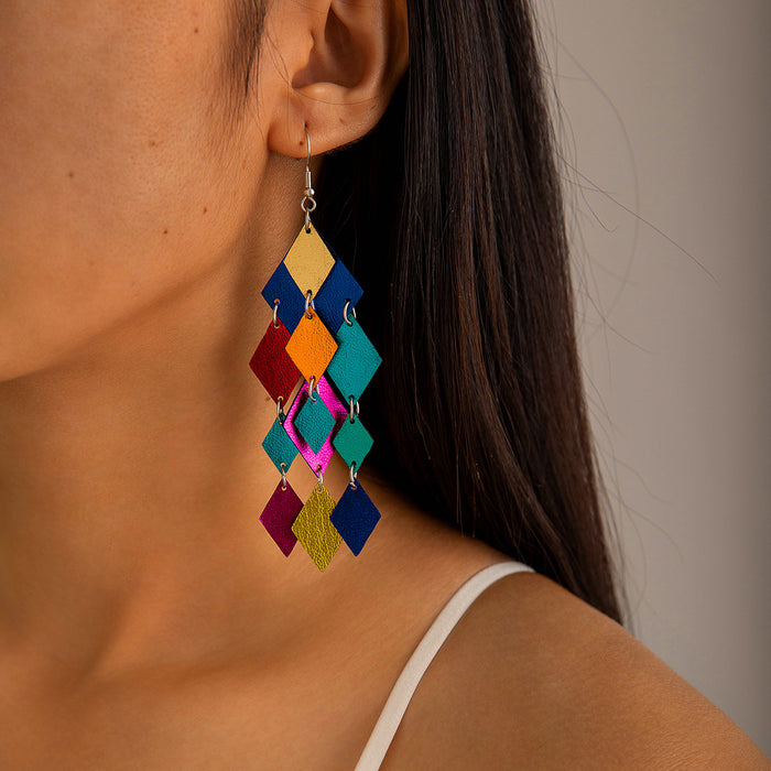 Colorful geometric diamond pendant earrings creative earrings