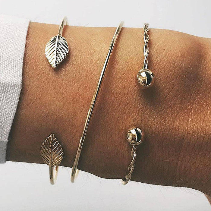 Exaggerated Bracelet Set - Open Arrow Leaf Twist Punk Metal Jewelry for Women