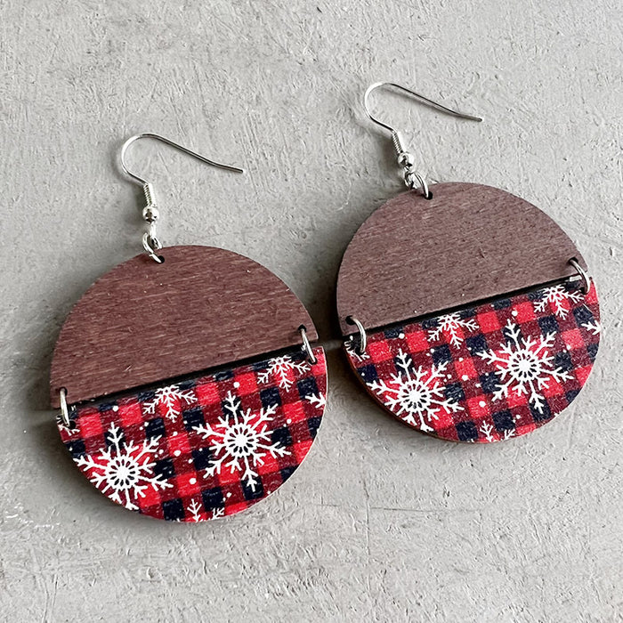 Bohemian Christmas Pattern Patchwork Earrings with Simple Plaid and Stripes