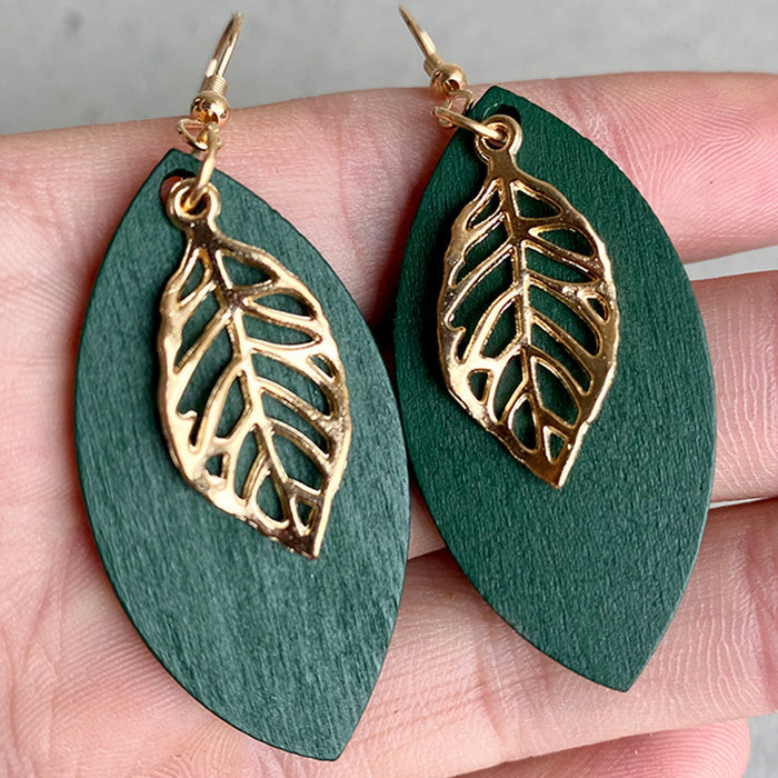 Wooden hollow leaf earrings