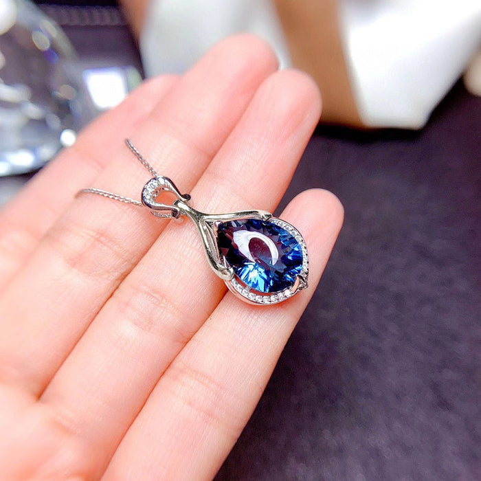 Mermaid tear pendant, sapphire teardrop colored gemstone necklace