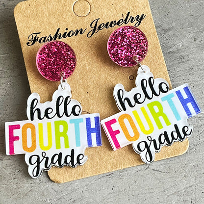 Teacher Earrings with Colorful Back-to-School Text Design