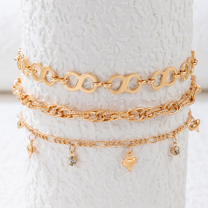 Geometric Chain Hip-Hop Anklet Set - Gold Four-Layer Foot Jewelry