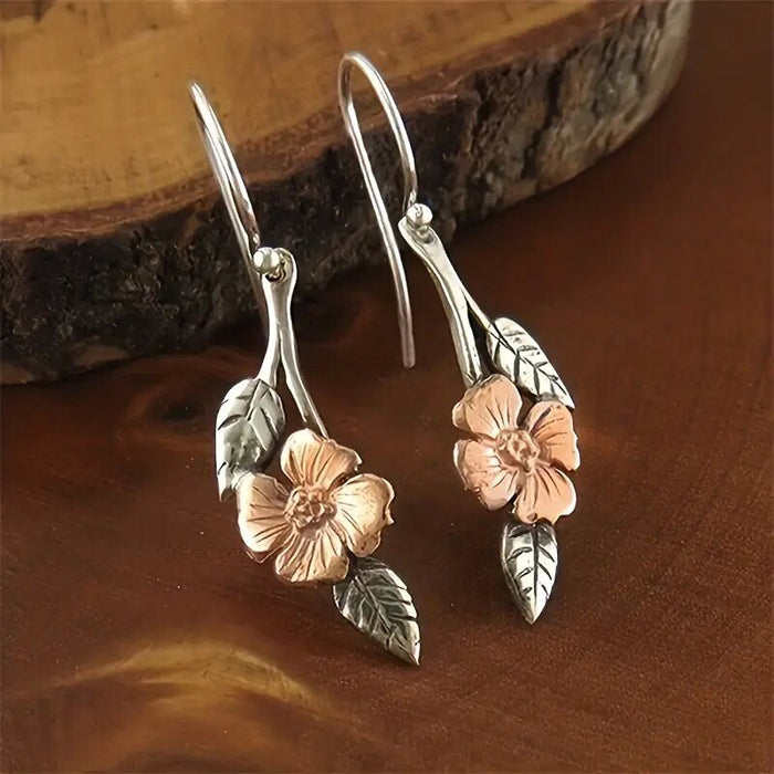 Leaf and flower earrings retro simple earrings