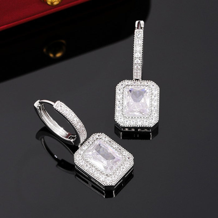 High-end princess square diamond earrings celebrity temperament evening earrings