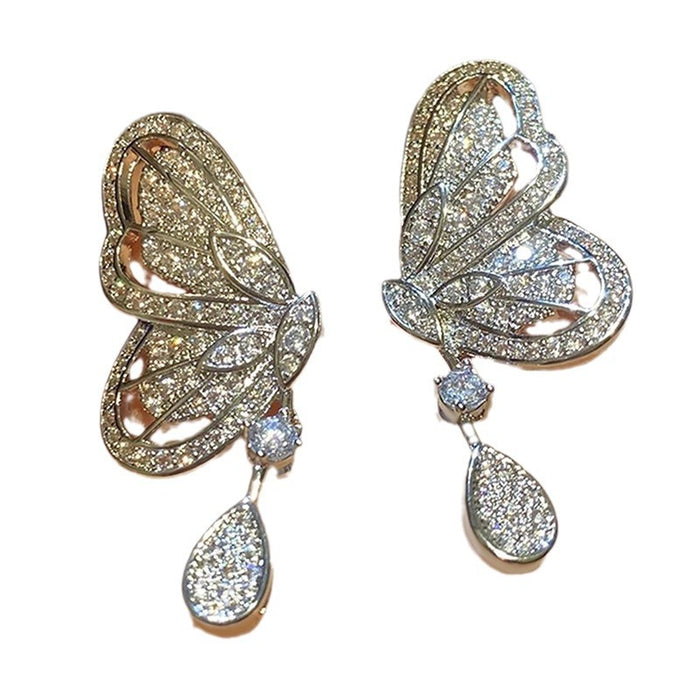 Butterfly earrings for women Micro-inlaid zircon shiny earrings