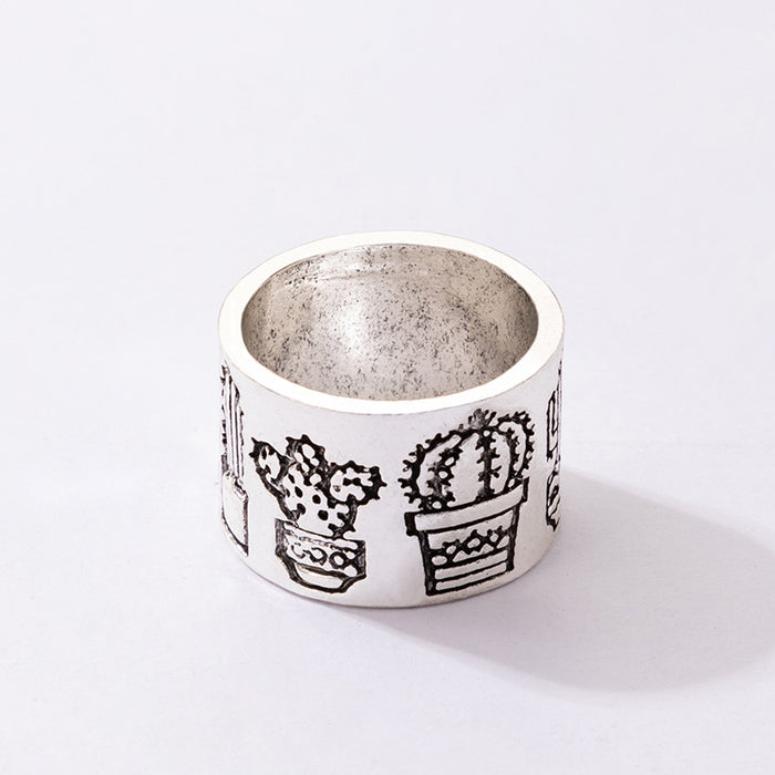 Totem letter cactus hip hop ring