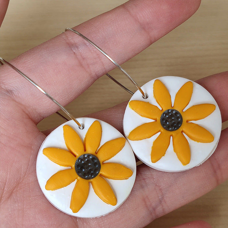 Handmade Sunflower Clay Earrings - Spring/Summer Vacation Style Jewelry