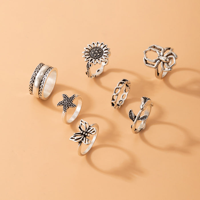 Vintage jewelry sunflower spider ring, star butterfly geometric seven-piece set