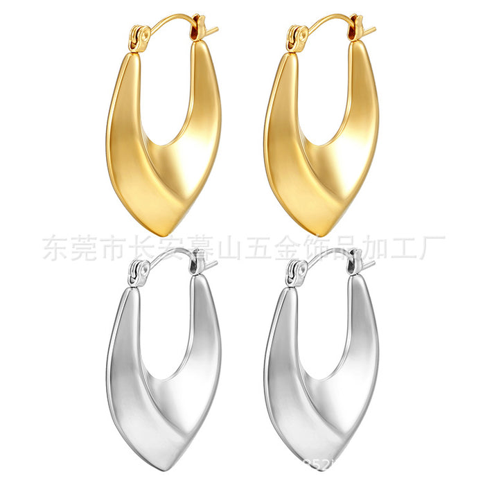 Pointed oval earrings, versatile 18K gold-plated women's simple earrings