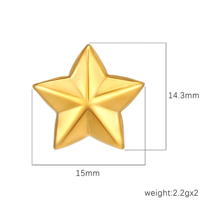 Three-dimensional five-pointed star earrings plated with 18K titanium steel