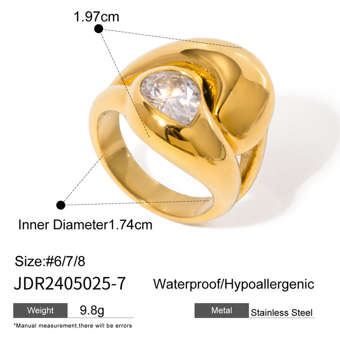 18K Gold Crossed Water Drop Zircon Ring - White Water Drop Inlay