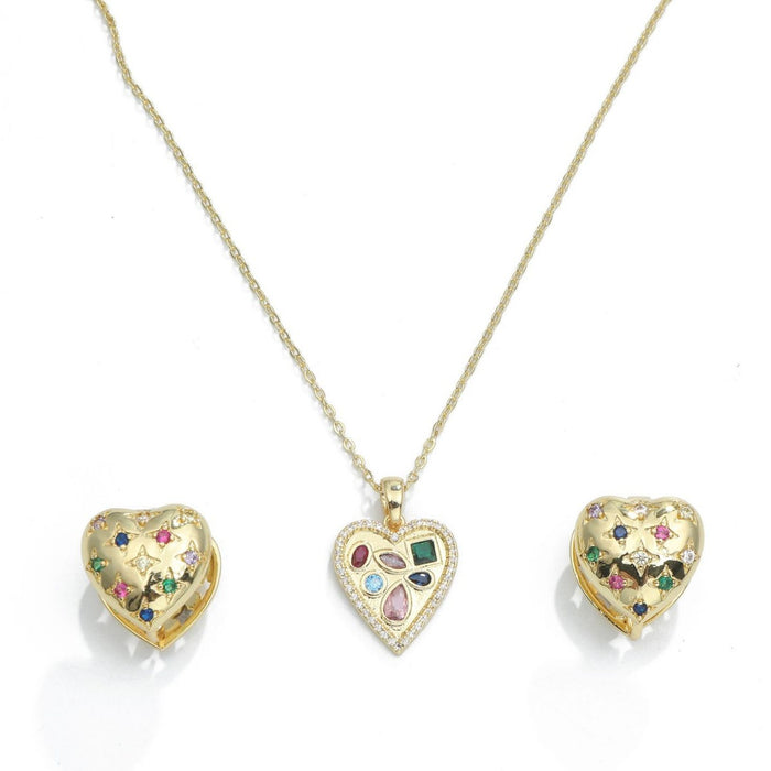 Trendy Heart Necklace and Earring Set - Rhinestone Jewelry with a Chic and Unique Design