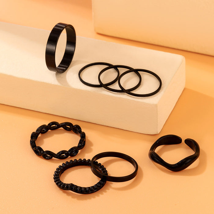 Black geometric ring, irregular and simple, versatile eight-piece set