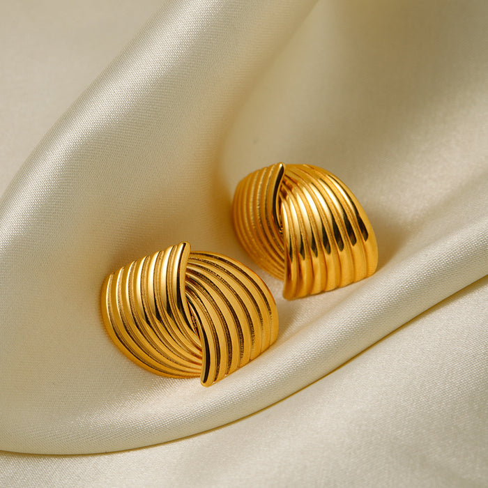 18K Gold Plated Stainless Steel Wavy Square Earrings - High-End Textured Design