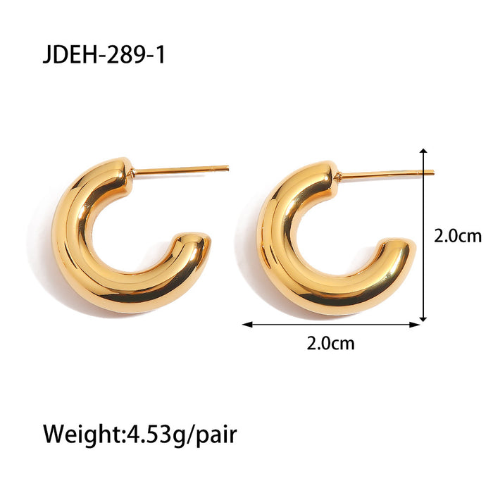 18K Gold Plated Stainless Steel Rectangular Hoop Earrings - Textured Geometric Design