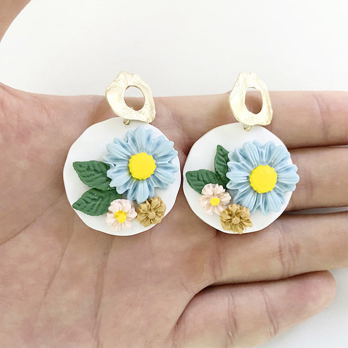 Handmade Flower Clay Earrings - Vintage Sunflower and Daisy Design