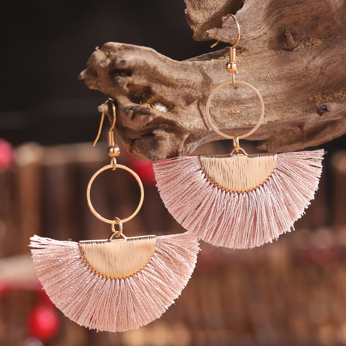 Bohemian Metal Tassel Earrings with Geometric Bridal Design