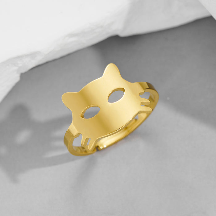 Kitten ring, stainless steel 18K gold electroplated open adjustable ring wholesale