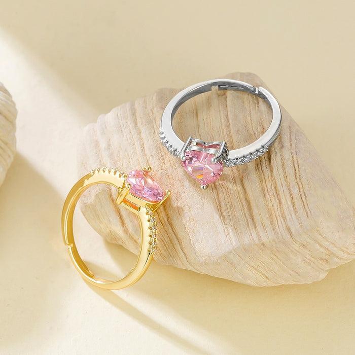 Wholesale pink heart-shaped zircon open rings