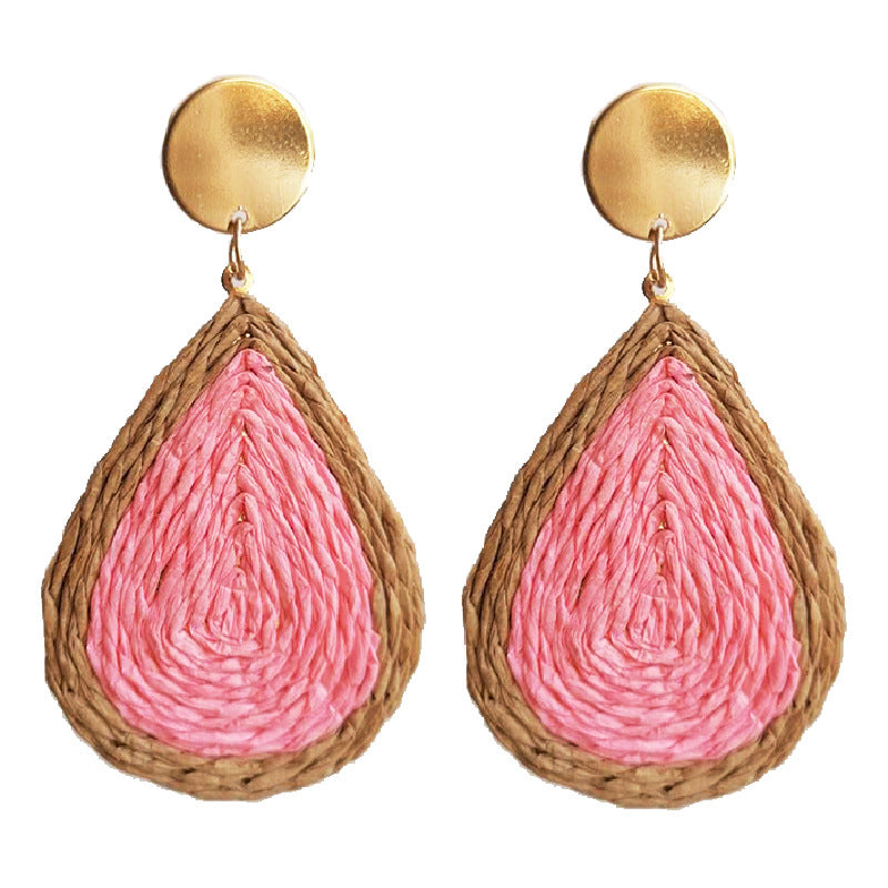 Handwoven Raffia Tassel Earrings in a Waterdrop Shape, Perfect for Colorful Summer Vacations