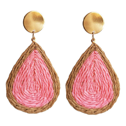 Handwoven Raffia Tassel Earrings in a Waterdrop Shape, Perfect for Colorful Summer Vacations