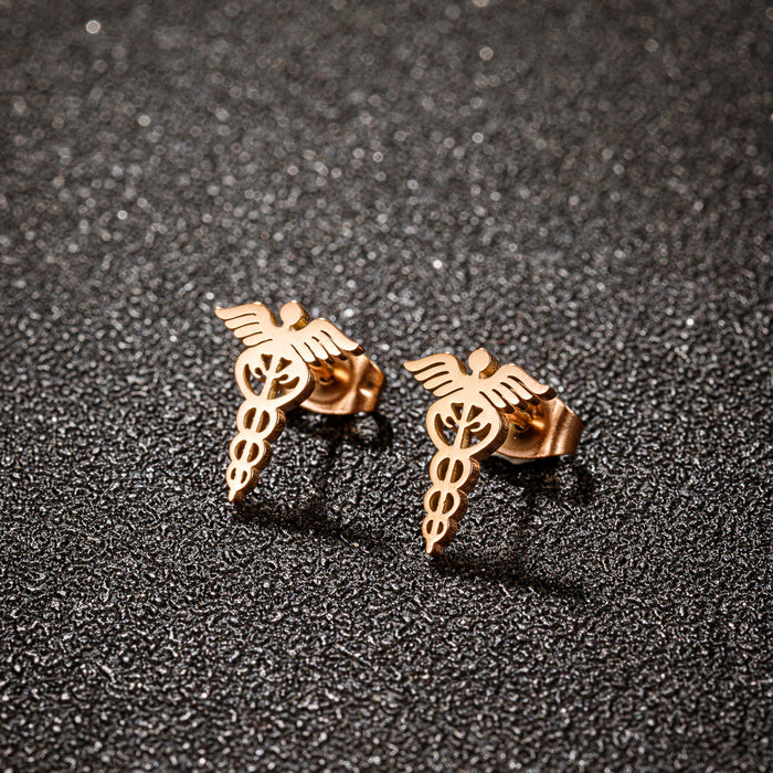 Snake Caduceus Wings Earrings, Vintage Stainless Steel Fashion Medical Symbol Nurse Doctor Titanium Steel Jewelry Wholesale