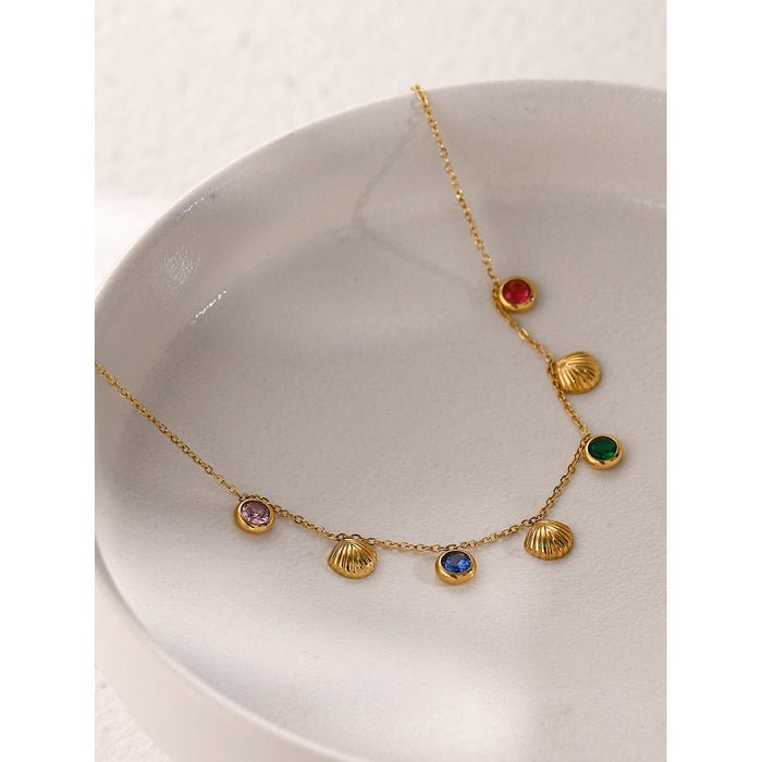 16K Gold Plated Stainless Steel Anklet - Fine Gold Chain with Colorful Zircon for Summer Fashion