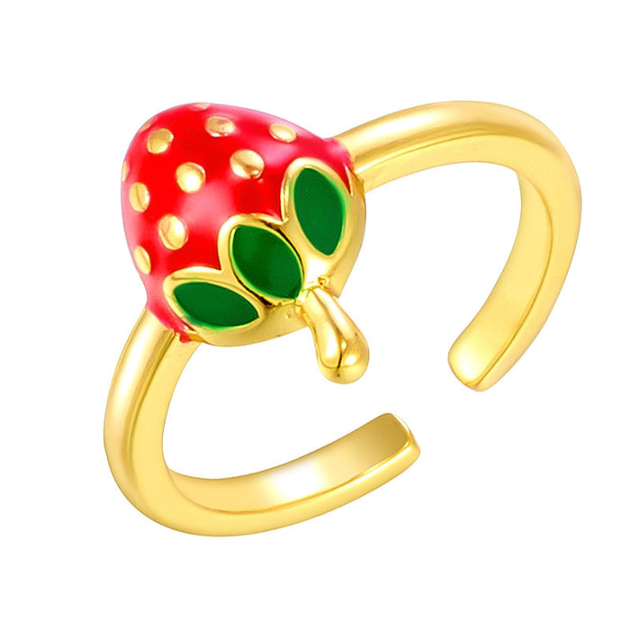 Wholesale copper micro-painted strawberry and cherry open rings