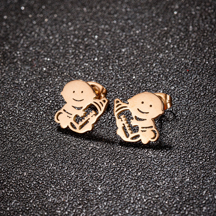 Baby Stainless Steel Stud Earrings - Adorable Mini Cartoon Jewelry for Babies